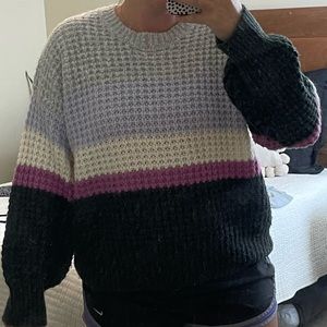 gray & purple striped sweater
